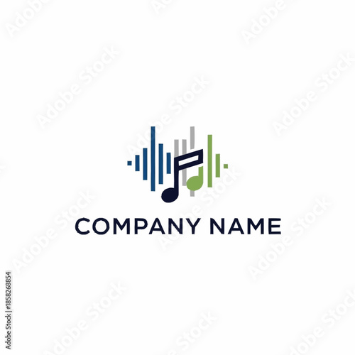 Modern Music Logo Design with Sound Waves and Musical Notes.