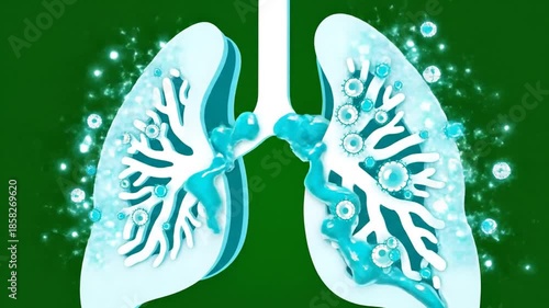 Asthma Flare 3D Immune Hologram on Green Screen Background Explaining Respiratory Disease and Immune Response for