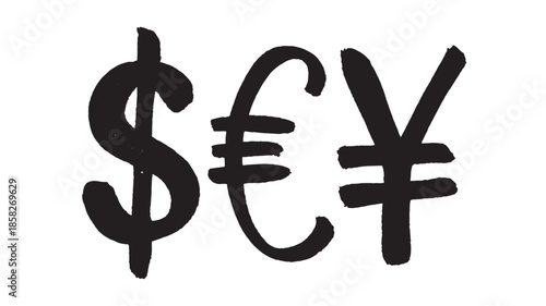 Dollar, Euro, and Yen Currency Symbols in Black on White Background