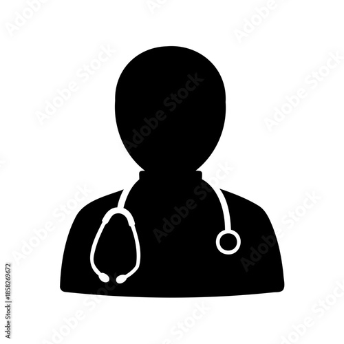 Black and white silhouette of a doctor or healthcare worker illustration