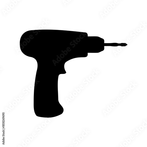 Black Silhouette of a Cordless Drill Ready to Drive Screws or Drill Holes