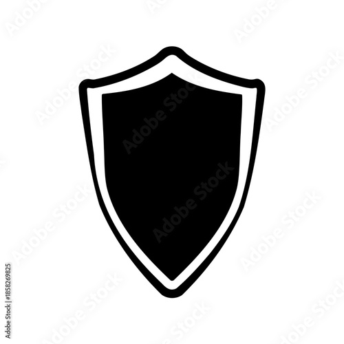 Simple black and white shield icon providing a sense of security