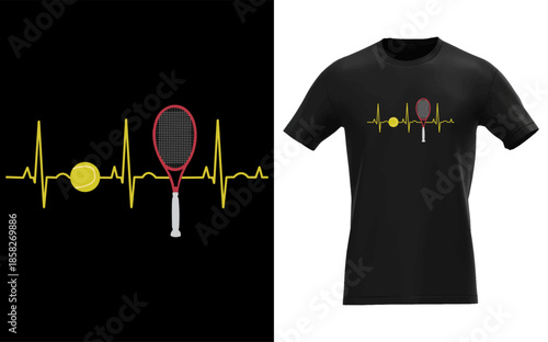 Tennis Player Retro Sport Racket & Tennis Ball Heartbeat