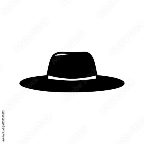 Stylized black silhouette illustration of a fedora hat with a white band