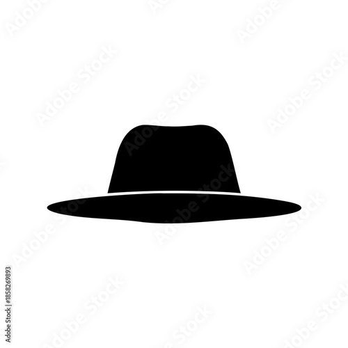 Stylized black silhouette image of a fedora hat on a white background