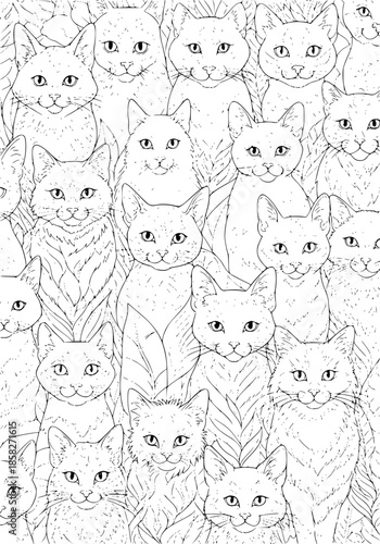 lots of cats. adult coloring book