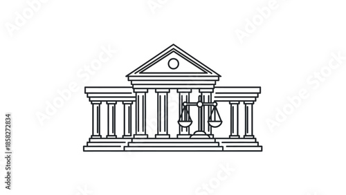 Court Building with Scales of Justice Icon.