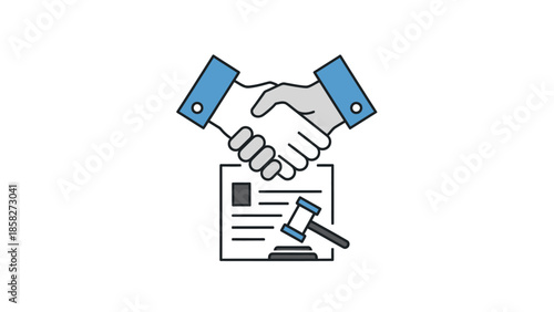 Business Agreement Handshake Over Legal Document with Gavel.