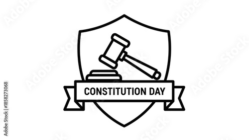 Constitution Day Gavel and Shield Emblem Line Art.