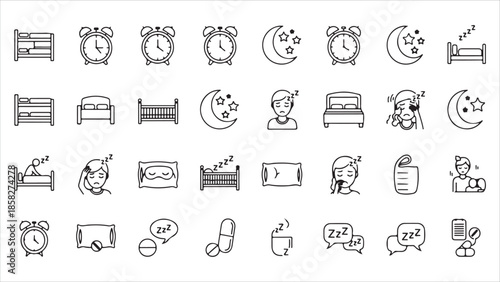 Sleep and rest line icons set for websites and presentations