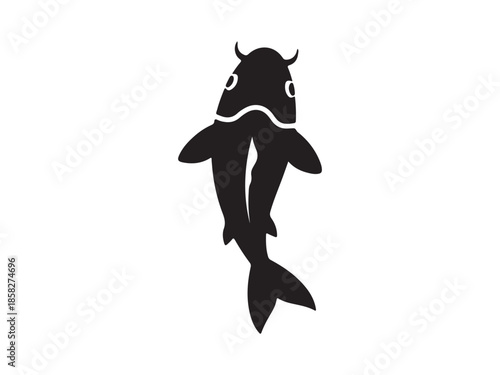 Cartoon Fish Character with Horns and Mustache