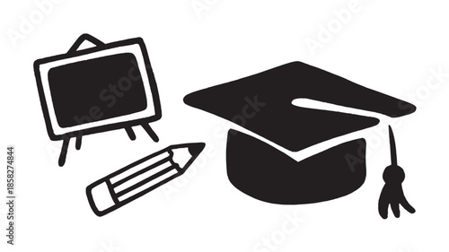 Graduation Cap with Blackboard and Pencil