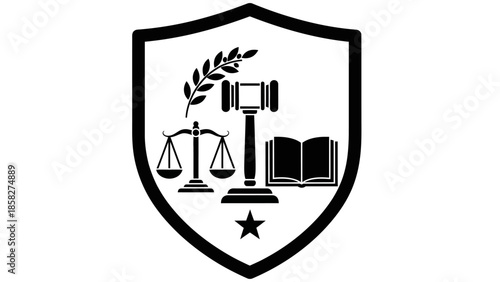 Law Symbol Emblem with Gavel Scales and Book.