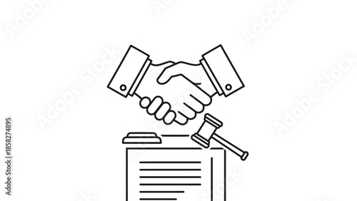 Lawyer Handshake Agreement and Gavel Icon.