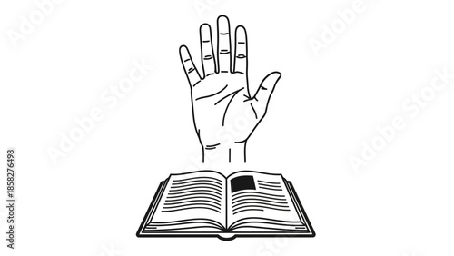 Open Book With Hand Rising Above Symbolizing Knowledge.