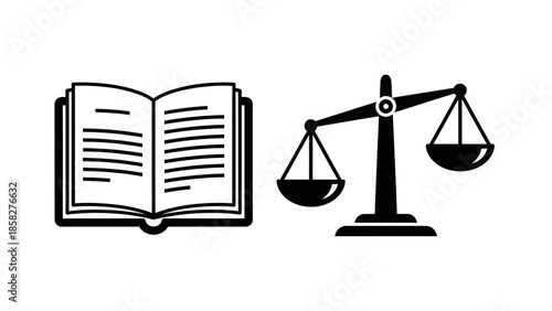 Open Book and Scales of Justice Symbolizing Law and Knowledge.