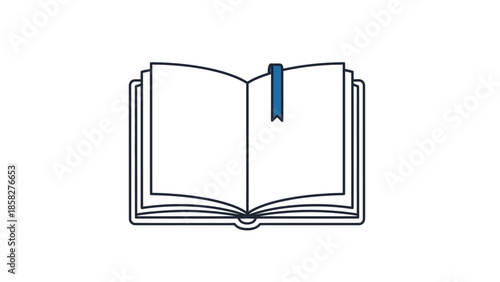 Open Book with Blue Bookmark Illustration.