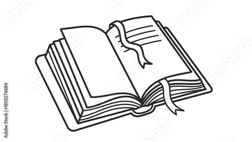 Open book with bookmarks and blank pages illustration.