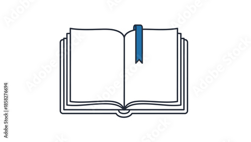Open Book with Blue Bookmark Illustration.