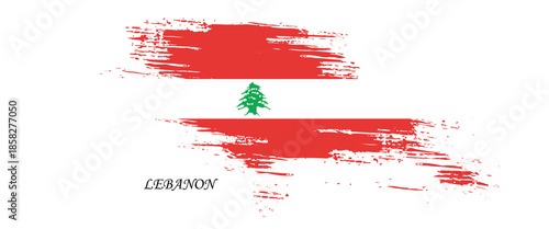 Lebanon flag made in brush stroke background. Independence day of Lebanon. Creative Lebanon national country flag icon. Abstract painted grunge style brush flag background.