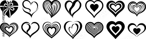 Abstract Black Heart Icon Set – Minimal & Decorative Love Symbols

