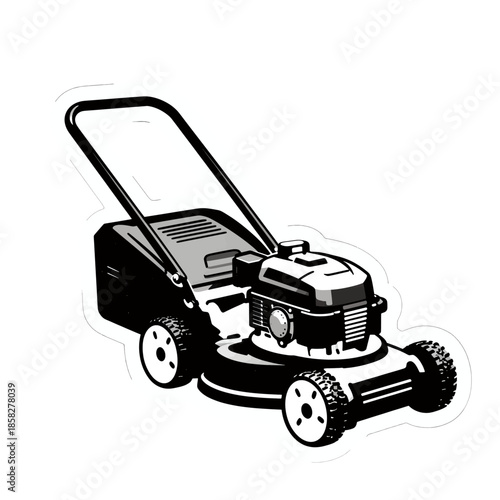 Black and white lawnmower illustration