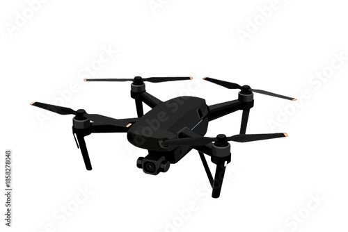 Black quadcopter drone with lights on propellers.