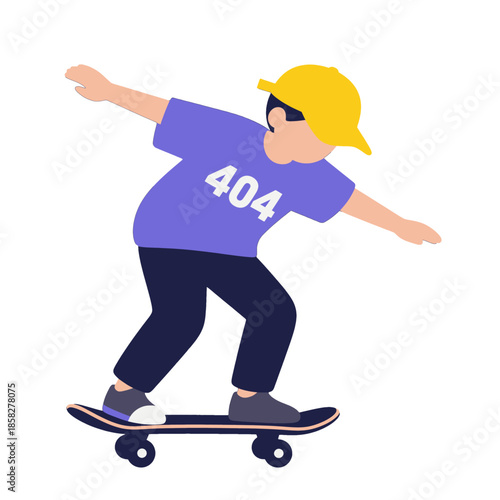 Boy in yellow cap skating on skateboard