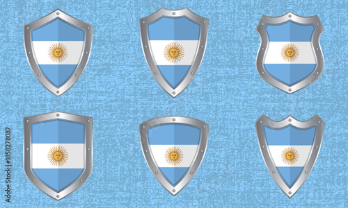 Set of metal shields with the Argentine flag