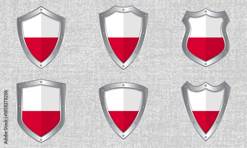 Set of metal shields with the Polish flag