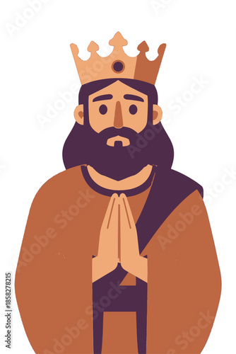 Cartoon King Wearing Crown in Prayer Pose