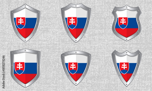 Set of metal shields with the Slovakian flag