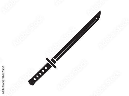 Traditional Japanese Katana Sword Icon in Black and White