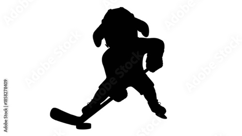 Dynamic silhouette of an ice hockey player actively skating and holding a stick