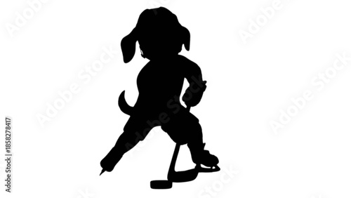 Energetic dog silhouette mastering the ice with skates and a hockey stick