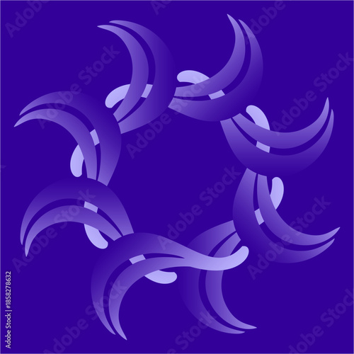 Curved violet forms weave in a circular dance, layering light and shadow to create a serene, swirling emblem of harmony eternal.