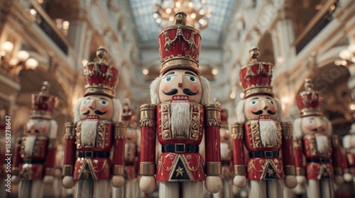 elegant nutcracker soldiers in a grand hall,
