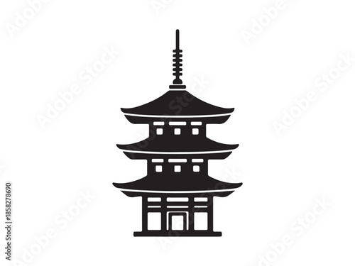 Traditional Japanese Pagoda Icon in Minimalist Style