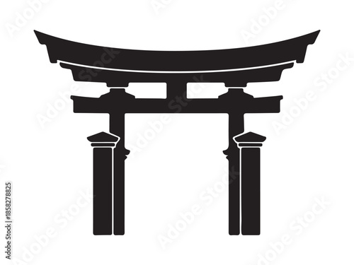 Traditional Japanese Torii Gate Silhouette Symbolizing Culture and Religion