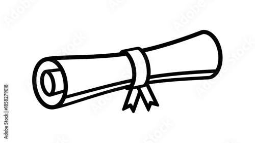 Simple Line Drawing of a Rolled Diploma or Certificate.