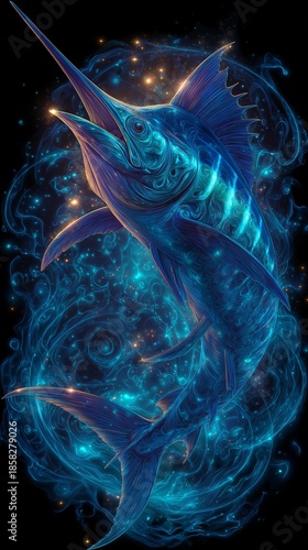 light artwork of a blue ocean fish
