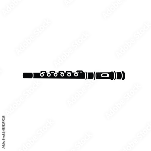 Flute Silhouette Icon Set – Black Woodwind Musical Instrument Vector