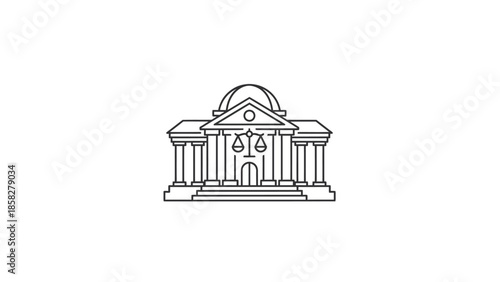 Stylized Line Art Illustration of a Courthouse Building.