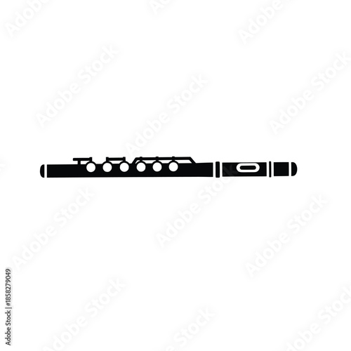 Flute Silhouette Icon Set – Black Woodwind Musical Instrument Vector