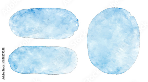 Hand-painted light blue watercolor shapes isolated