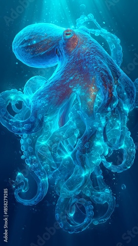 light flow artwork of an octopus