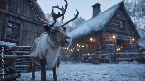 elegant reindeer stable in an old-fashioned town,