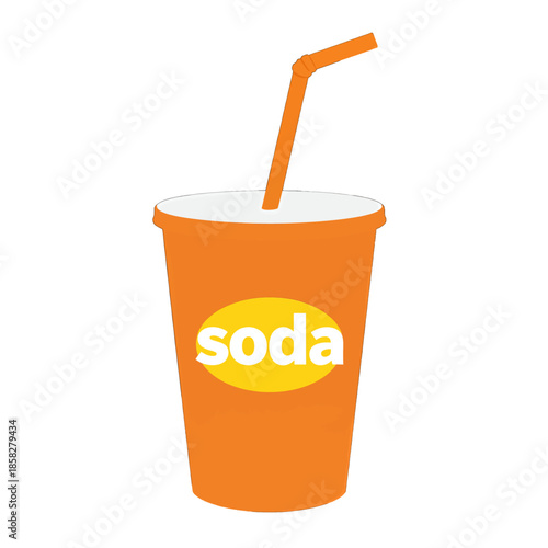 Orange soda cup with straw and yellow logo