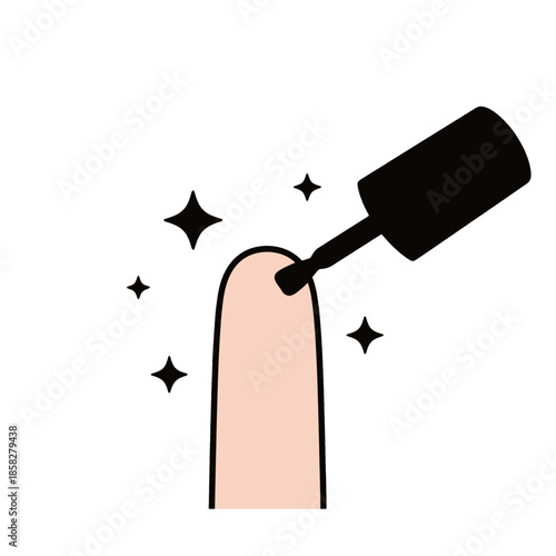 Nail polish being applied to a fingernail with sparkles