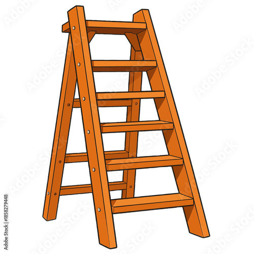 Orange wooden stepladder with six steps